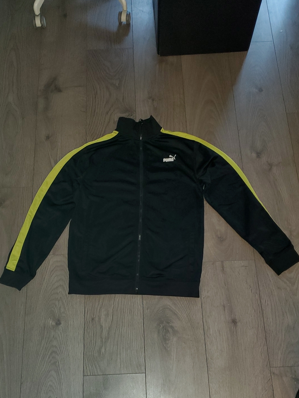 Puma Black Zip Track Jacket with Highlighter Green/yellow  Shoulder Stripes